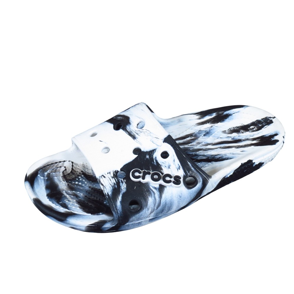 Crocs Marbled Slides Womens Sandals Size 7 Beach Pool Comfort White Black